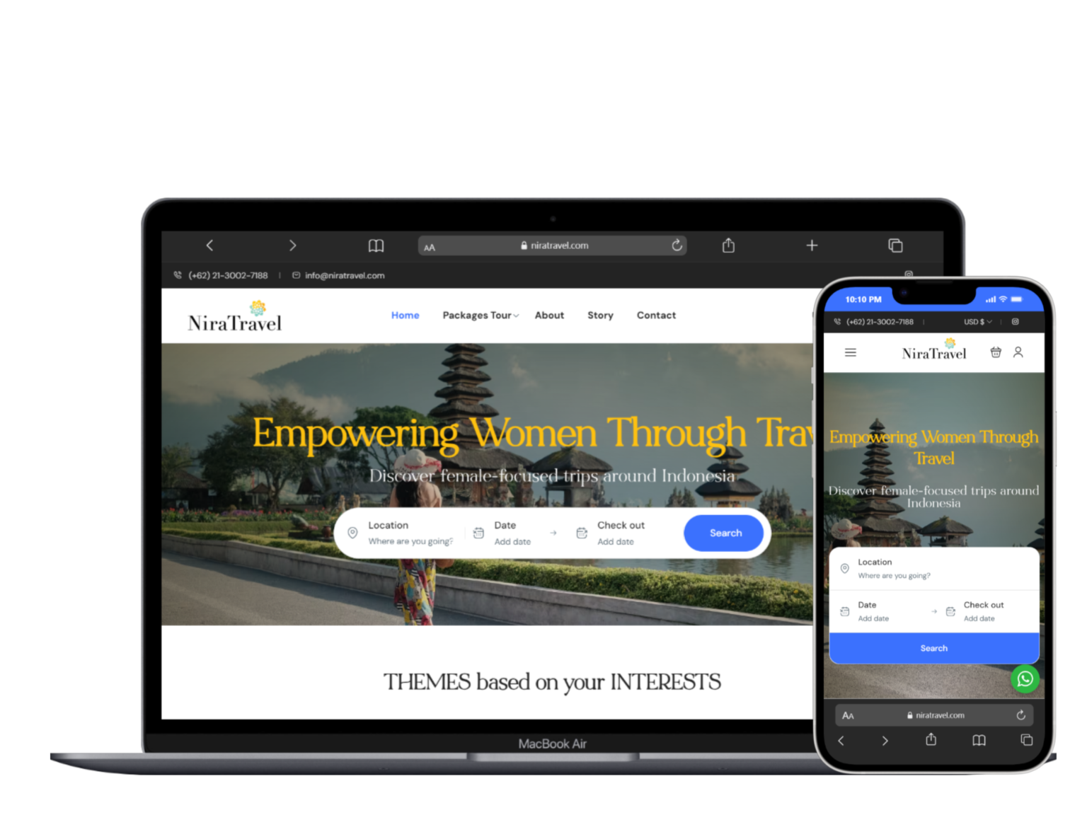 Travel website cover design showing a branded digital experience for a travel business