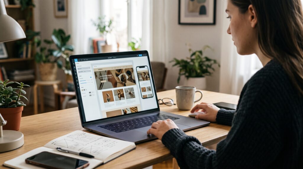 Website development tools for beginners displayed on a laptop during website design